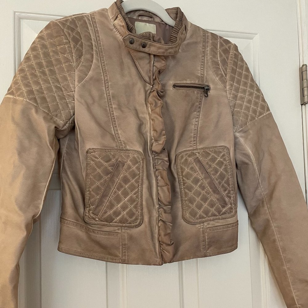 Distressed Grey Leather Bomber Jacket